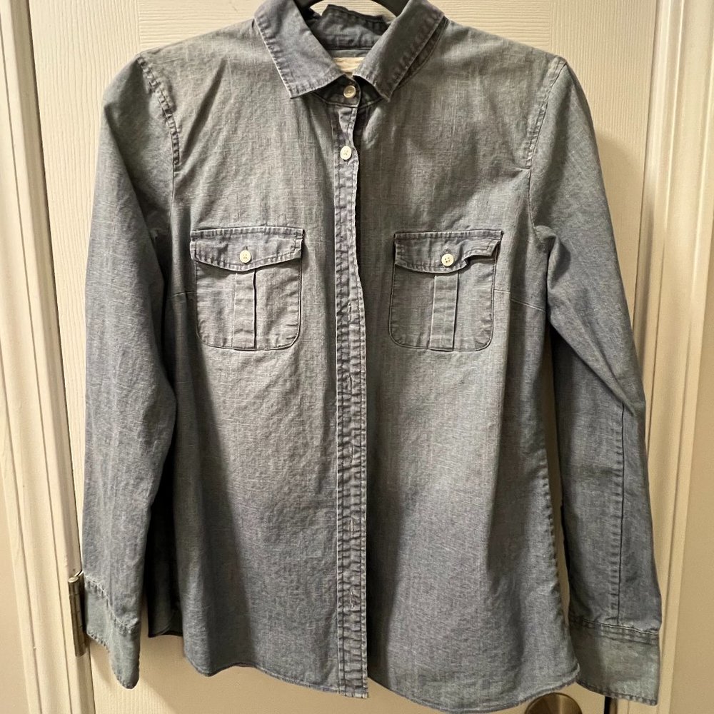 JCREW Women's Chambray Button Down, Roll-Sleeves, Size Small